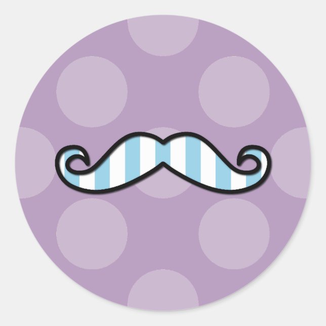 Sticker Rond Moustache Bleue, Moustache Curl, Stache, Pois (Devant)