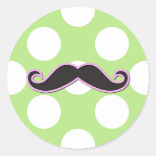 Sticker Rond Moustache bouclés, Pois - Vert rose noir