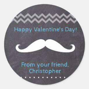 Sticker Rond Moustache Heureuse Sainte-Valentin bleue