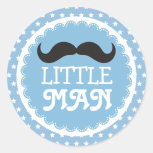 Sticker Rond Moustache mignonne Petit Homme Baby shower Bleu ét