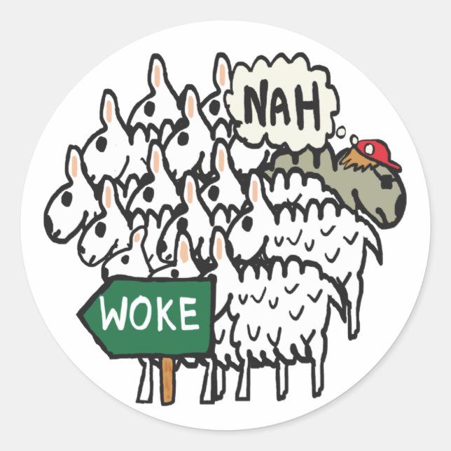 Sticker Rond Mouton anti-Woke drôle (Devant)