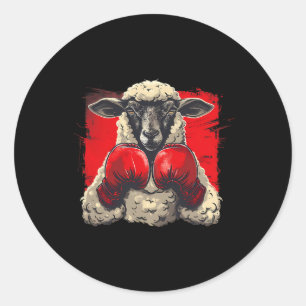 Sticker Rond Mouton boxeur avec gants de boxe Kickboxing Drôle 