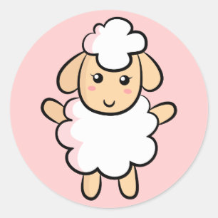 Sticker Rond Mouton de dessin animé blanc mignon avec ombrage r