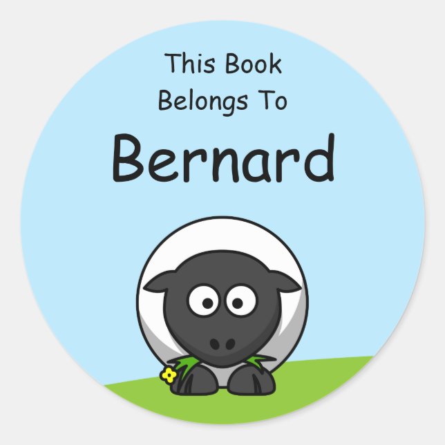 Sticker Rond Mouton de dessin animé Ce livre appartient à (Devant)