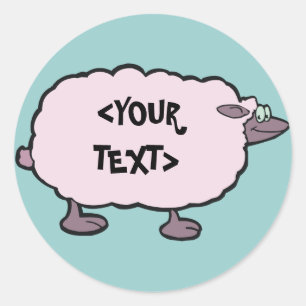 Sticker Rond Mouton Rose, <YOUR TEXT>