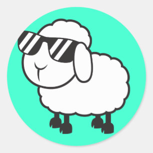 Sticker Rond Moutons blancs dans la bande dessinée de lunettes