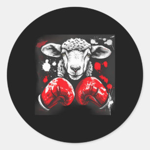 Sticker Rond Moutons de boxe avec gants de boxe Kickboxing Drôl