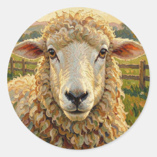 Sticker Rond Moutons mignons dans un ranch Animaux de ferme
