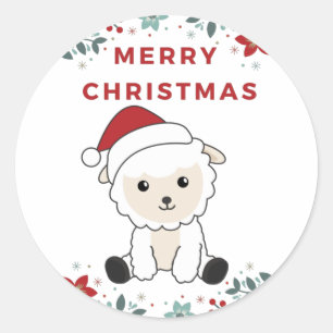 Sticker Rond Moutons Noël Moutons Animaux d'hiver Classique ron