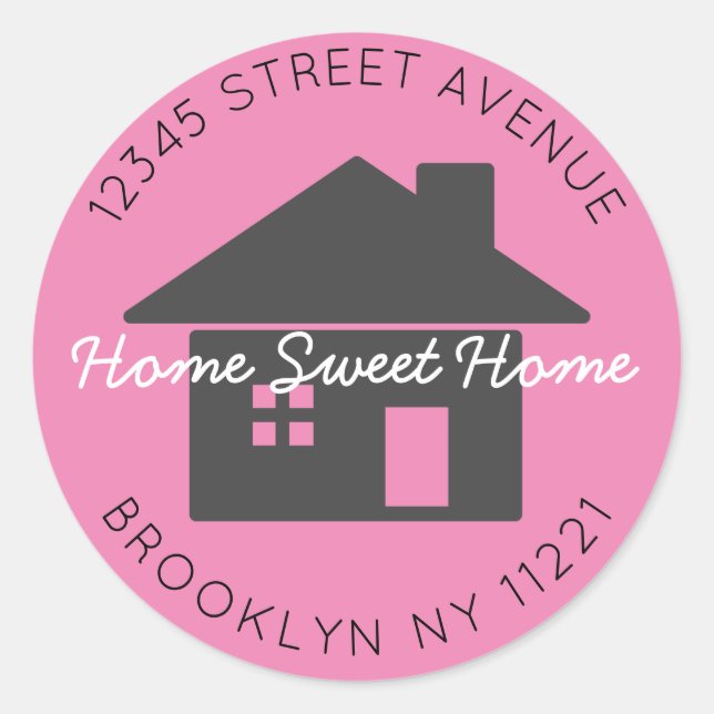 Sticker Rond Moving Home Sweet Home Rose Adresse de retour Labe (Devant)