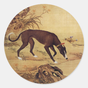 Sticker Rond Moyuli ~ 墨 璃 玉 ~ Greyhound ~ Giuseppe Castiglione 