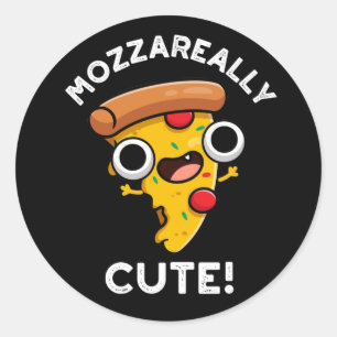 Sticker Rond Mozza vraiment mignon Pizza Pun Dark BG