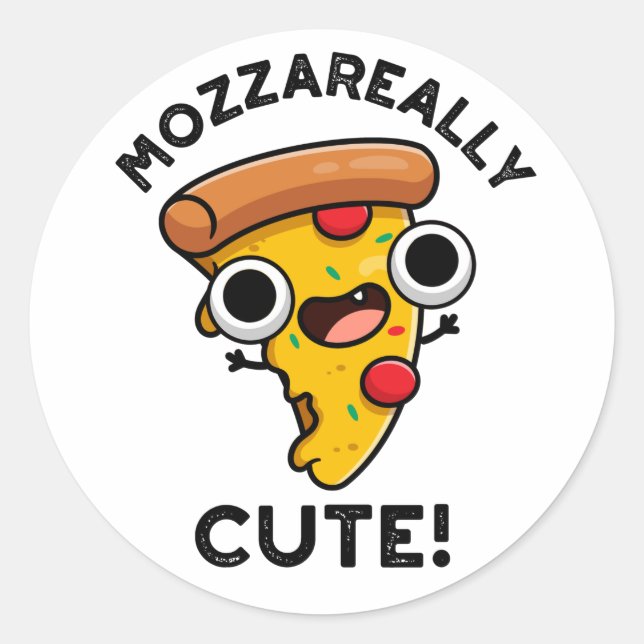 Sticker Rond Mozza vraiment mignon Pizza Pun drôle (Devant)