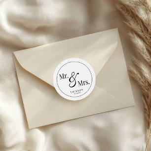Sticker Rond Mr & Mrs Scripty Black & White