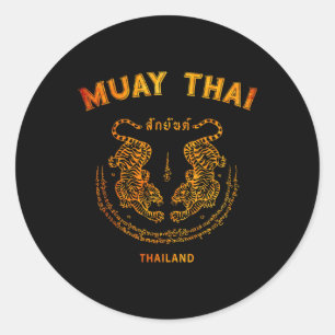 Sticker Rond Muay Thai Tigre Sak Yant Tatouage Kickboxing Thaïl