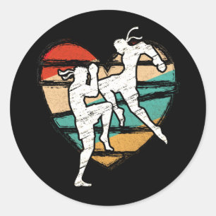 Sticker Rond Muay Thai Vintage Design Retro Kickboxer Fighter