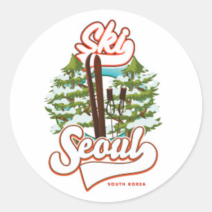 Sticker Rond Mug Café logo Ski Corée du Sud Séoul