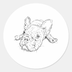 Sticker Rond Mug Chien Bouledogue Français Mignon, Cadeau pour 