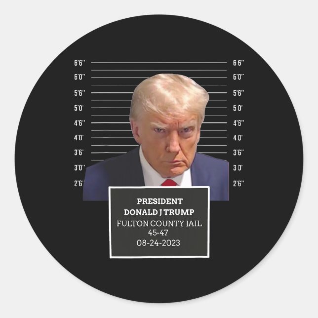 Sticker Rond Mug Shot Président Donald J Trump Mugshot 2023 Amu (Devant)