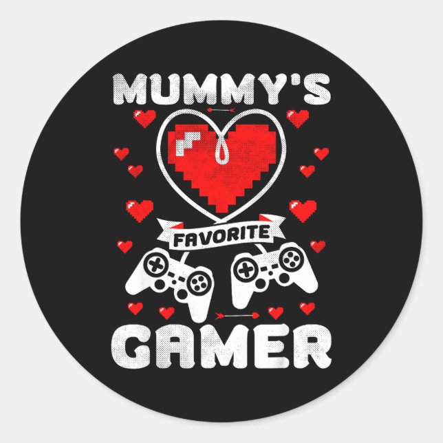 Sticker Rond Mummy's Favorite Gamer Funny Boys Kids Valentine's (Devant)