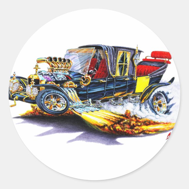 Sticker Rond Munsters Koach Musclecar Hot Rod (Devant)