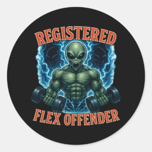 Sticker Rond Muscle Alien enregistré Flex Offensant Drôle Gym M