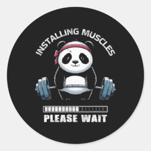 Sticker Rond Muscle Building Fitness Panda Poids Levant Barbe