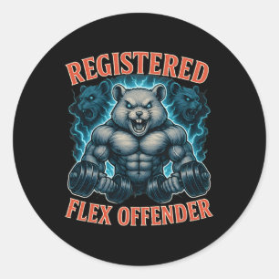Sticker Rond Muscle Hamster Défenseur Flex Enregistré Drôle Gym
