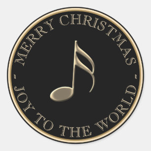 Sticker Rond Music Note Metallic Gold Black Holiday Enveloppe