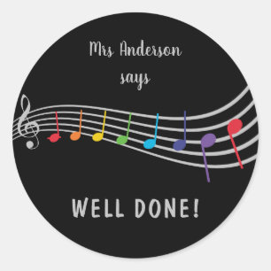 Sticker Rond Music Teacher bien fait Rainbow Notes récompense