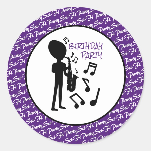 Sticker Rond Musicien Alien, Anniversaire (Devant)
