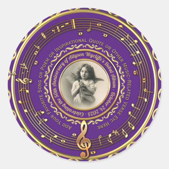Sticker Rond Musicien Notes musicales Photo commémorative viole (Devant)