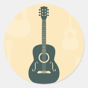 Sticker Rond Musique acoustique de rétro guitare