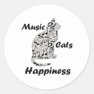 Sticker Rond Musique Chats Bonheur - Musicien Amoureux des chat