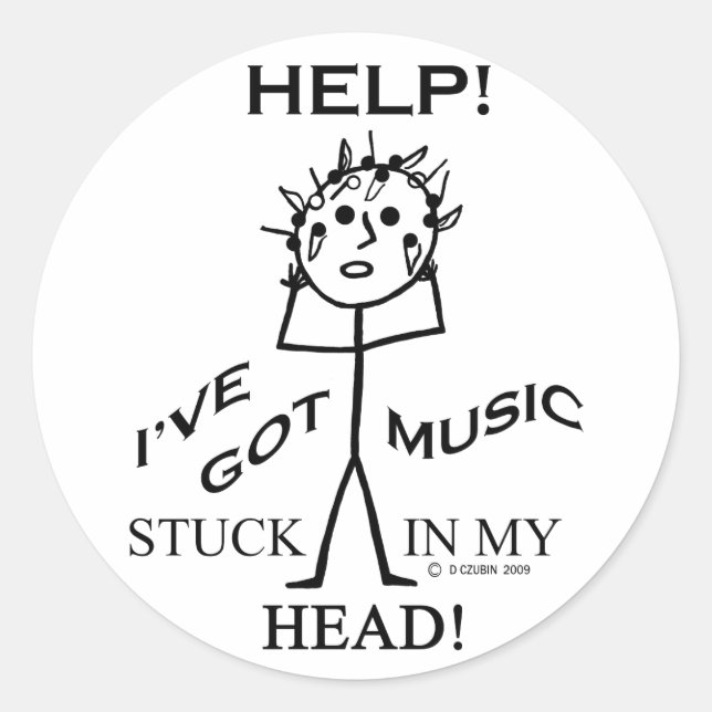Sticker Rond Musique coincée dans ma tête (Devant)