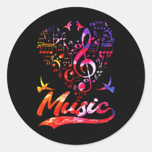 Sticker Rond Musique colorée basse Clef Oiseau Amoureux Notes 