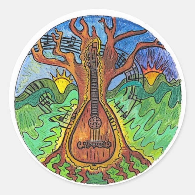 Sticker Rond "Musique de l'aube à Dusk" (Devant)