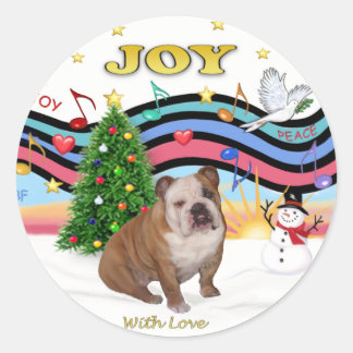 Sticker Rond Musique de Noël (RP) - Bouledogue Anglais 1