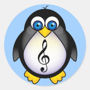 Sticker Rond Musique Penguin Treble Clef