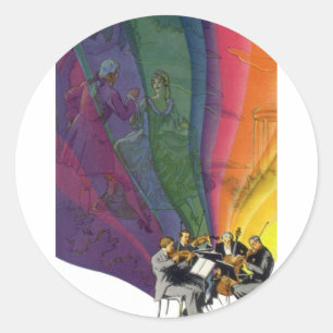 Sticker Rond Musique vintage arc-en-ciel, couple victorien dans