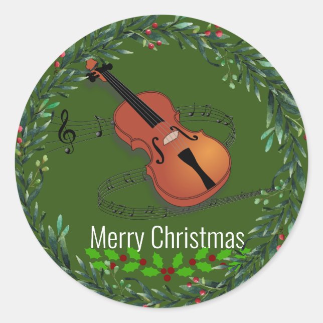 Sticker Rond Musique violon de Noël (Devant)