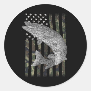 Sticker Rond Musky Fishing Camouflage Drapeau Muskie