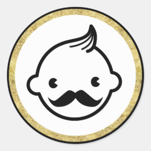 Sticker Rond Mustache Boy Moderne Gold Frontière Baby shower