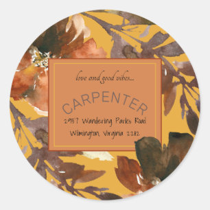 Sticker Rond Mustard Fall Foliage Love & Good Vibes