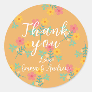 Sticker Rond Mustard Retro Daisy Bouquet Motif Merci