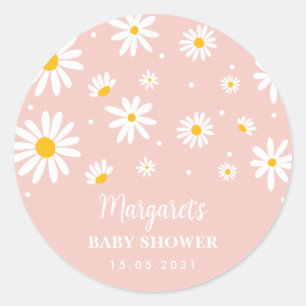 Sticker Rond Muted Blush Boho Daisy Fleur Bébé Fille Douche