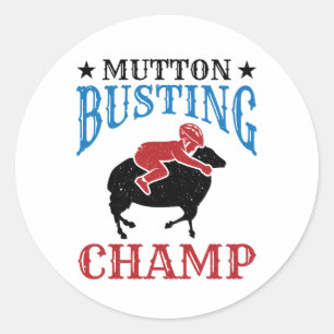 Sticker Rond Mutton Busting Champ Cheep Riding