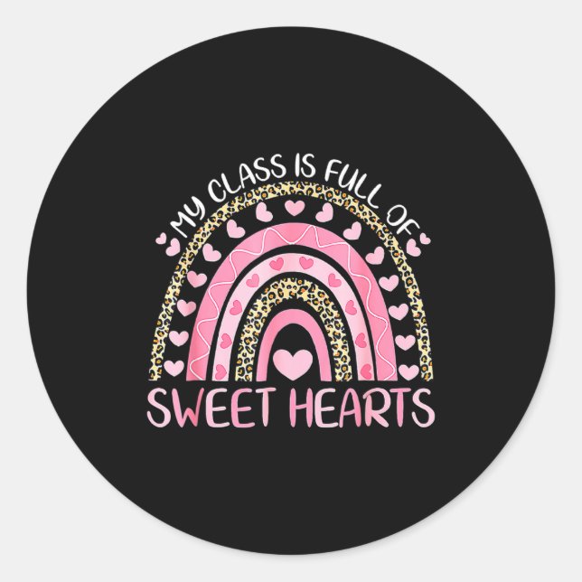 Sticker Rond My Cl Is Full Of Sweethearts Rainbow Valentines  (Devant)