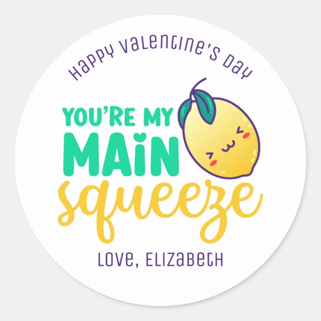 Sticker Rond My Main Squeeze Funny Pun mignon Saint Valentin (Devant)