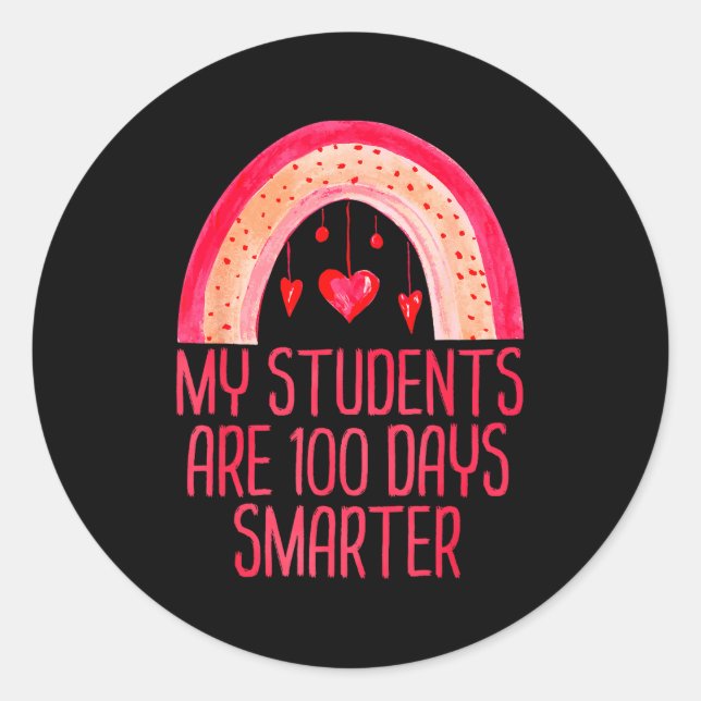 Sticker Rond My Students Are 100 Days Smarter Rainbow Valentine (Devant)